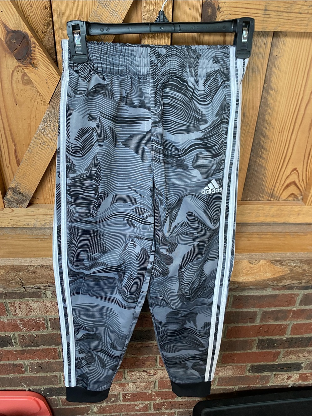 adidas Kids Black & Gray Camouflage Joggers with White Stripes